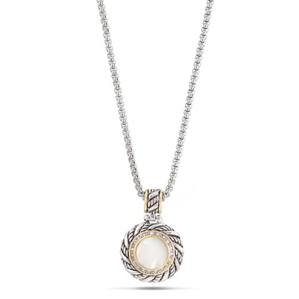 Women's Silver-Tone 1.5" Mother of Pearl Crystal Pendant 16" Necklace New